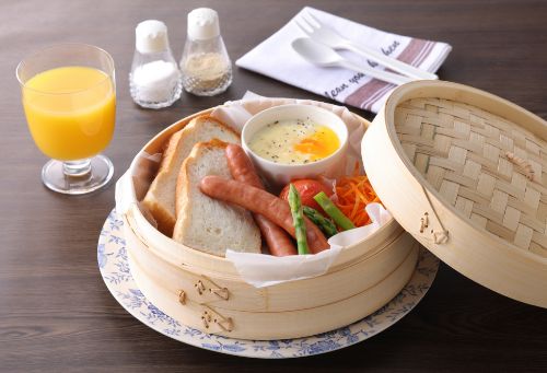  せいろ蒸しで朝ごはんセット
