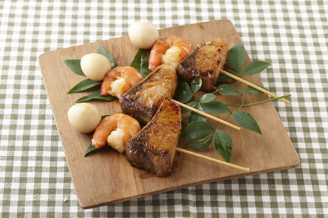 えびとぶりの照り焼き串 日の出みりん 食を豊かにする 調味料 食を楽しむ 清酒 造りの日の出みりん