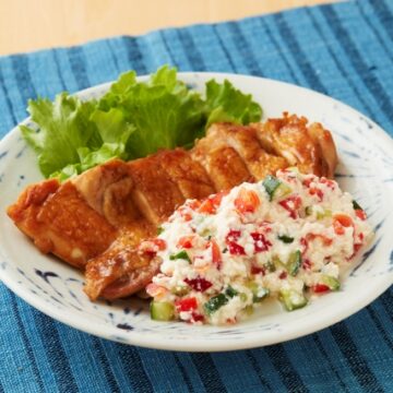日の出みりんレシピ 鶏の照り焼き　豆腐のタルタル添え