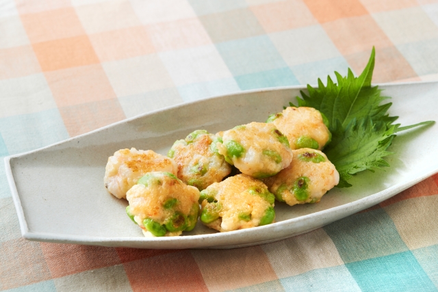 日の出みりんのレシピ 枝豆とえびのがんも風